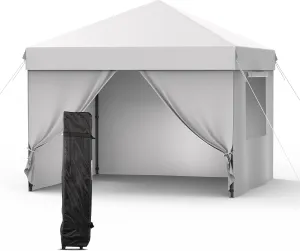 10X10 Pop Up Canopy with Removable Sidewalls and Windows, Adjustable Heights Canopy Tent with Wheeled Bag, 4 Sandbags, 4 Ropes & 8 Stakes, Instant Shelter for Events, Party, Camping, Garden (Gray)