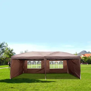 10x20 Pop Up Canopy Tent - Heavy Duty Pop Up Tent - Large Camping Tent - Privacy Tent with Sidewalls - Outdoor Party Tent - 2 Sides 4 Windows - Waterproof and UV Resistance - Height Adjustable -Coffee