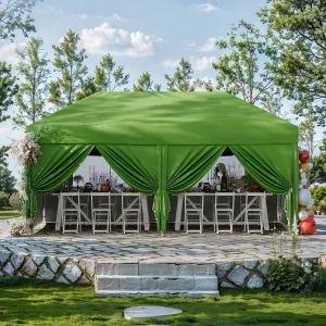 10x20 Pop Up Canopy Tent with 6 Sidewall - One-Button Instant Setup, Heavy-Duty 210D Oxford Fabric & Rust-Proof Frame - 3 Adjustable Heights, Roller Bag, 6 Sandbags - UV Protection for Beach, Party