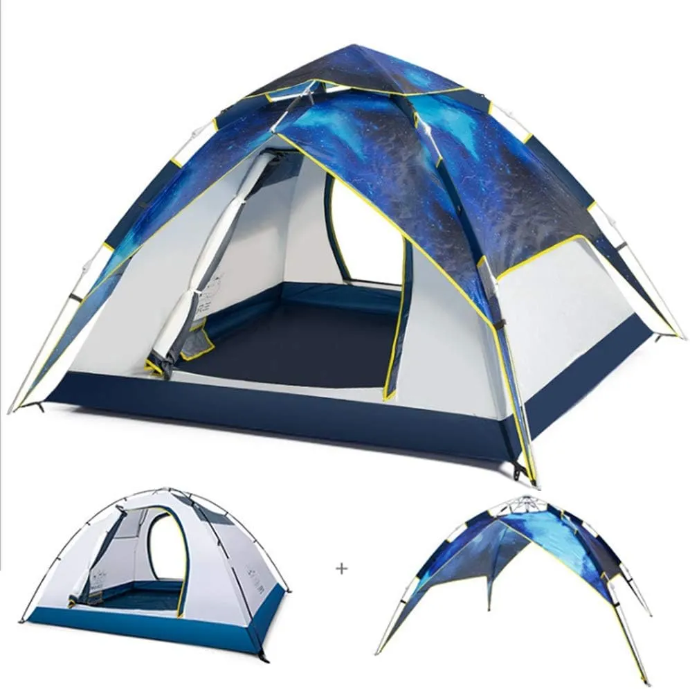 3 in 1 Foldable Camping Tent for 4-6 Persons, Beach Shelter Portable Family Tents Top Up Tent for Travelling Beach BBQ Park Fishing Instant Sun Shade Shelter Canopy