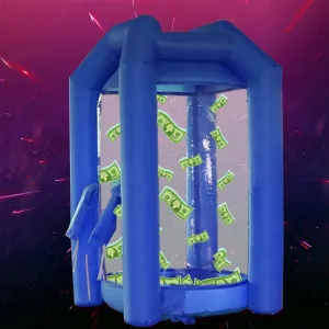 4.92ft x 4.92ft x 8.2ft Inflatable Cash Cube Booth with Air Blowers Inflatable Money Grab Machine Blue for Advertising Promotion Game Activity（Blue）