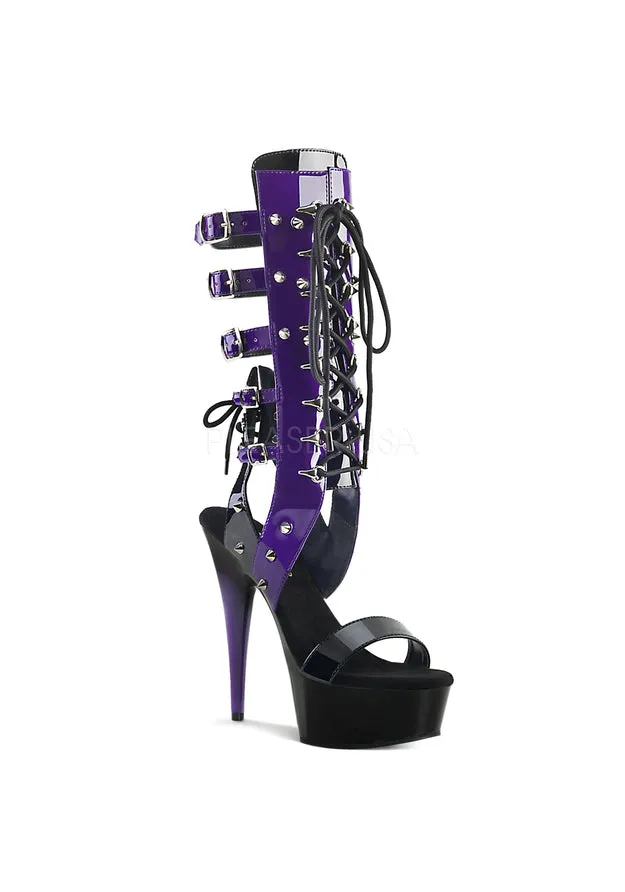 6" Heel, 1 3/4" PF Multi Buckle Mid-Calf Lace Up Sandal