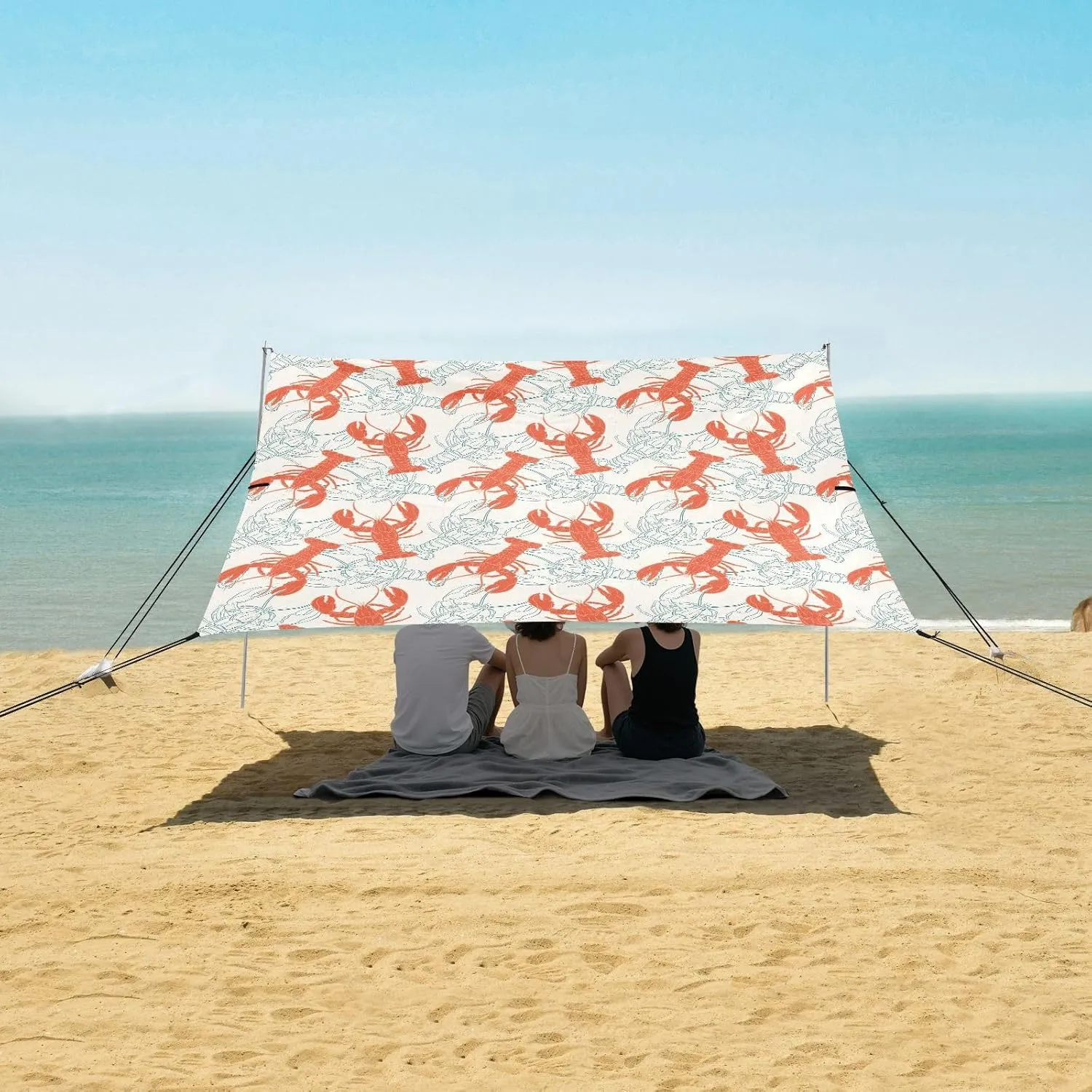 Abstract Red Blue Lobster Beach Camping Tent Sun Shelter for Whole Family, Beach Shade Canopy with UPF50  UV Protection,Easy Set Up and Carry,Outdoor Shade for Trips, Fishing, Backyard Fun Picn