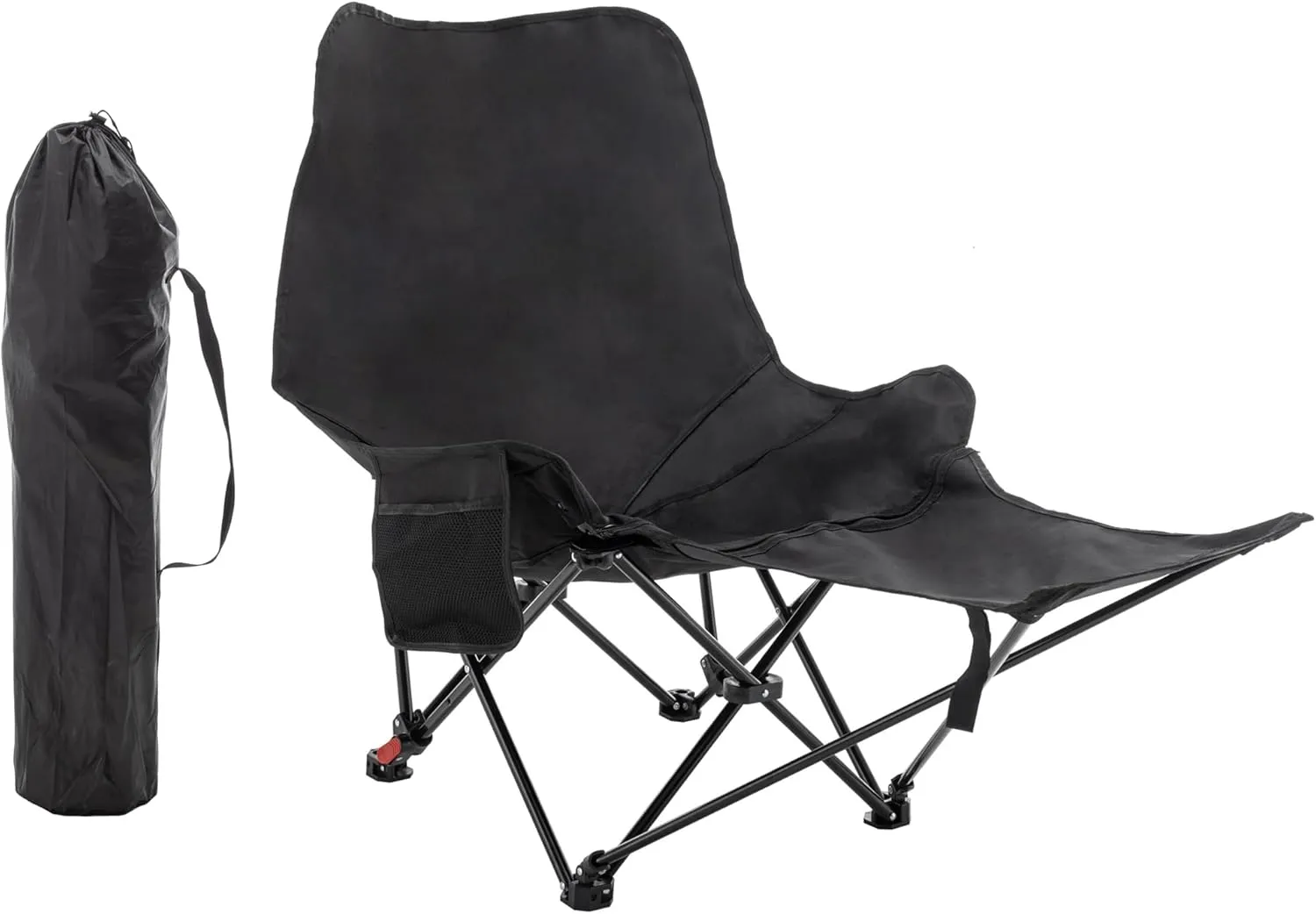 Adjustable Camping Chair with Footrest, Folding Reclining Beach Chairs for Adults Portable Sun Chairs with Large Side Pocket for Fishing, Camp, Picnics