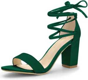 Allegra K Women's Tie Up Strappy Heels Chunky High Heels Green Sandal 7 M US