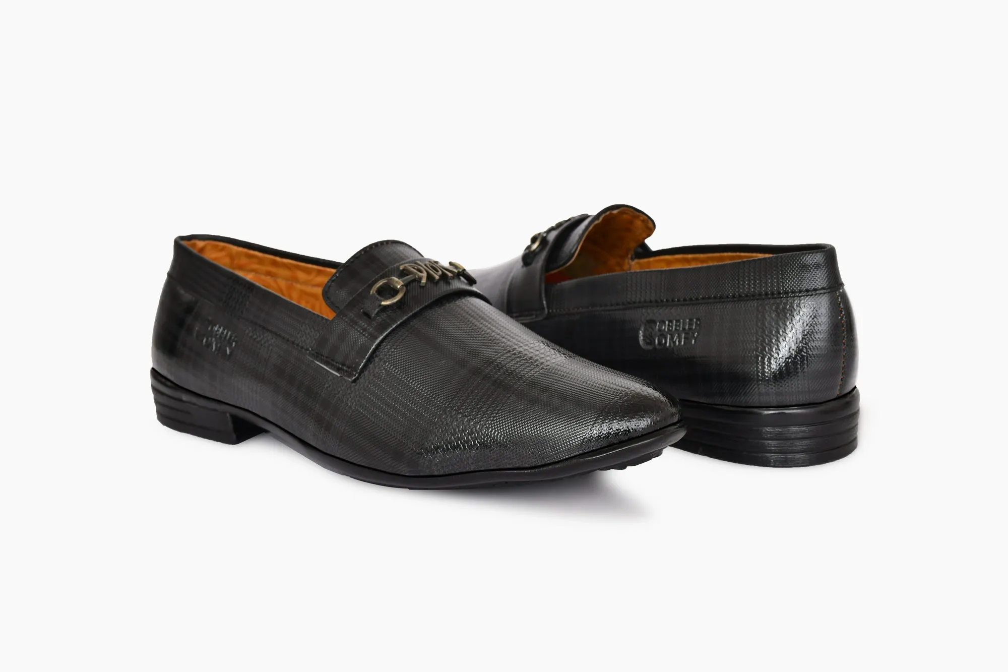 Ankle cut Loafer for Men with Check Pattern  Metallic Buckle  Grey