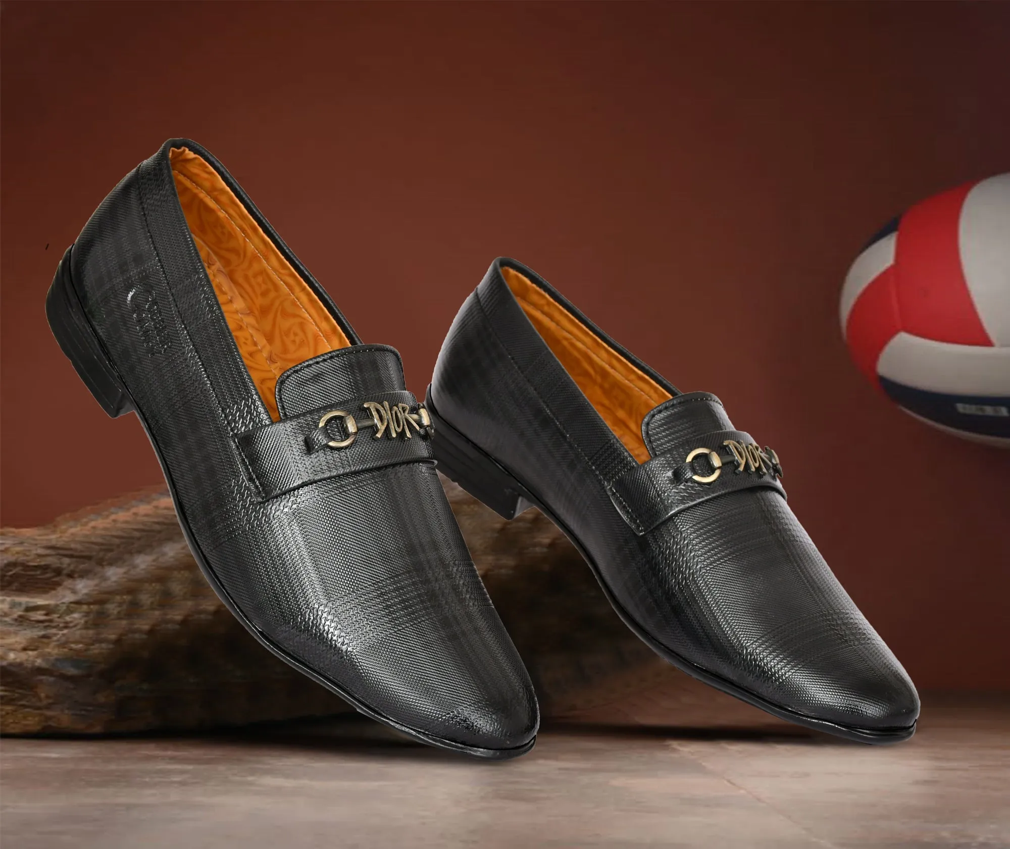 Ankle cut Loafer for Men with Check Pattern  Metallic Buckle  Grey