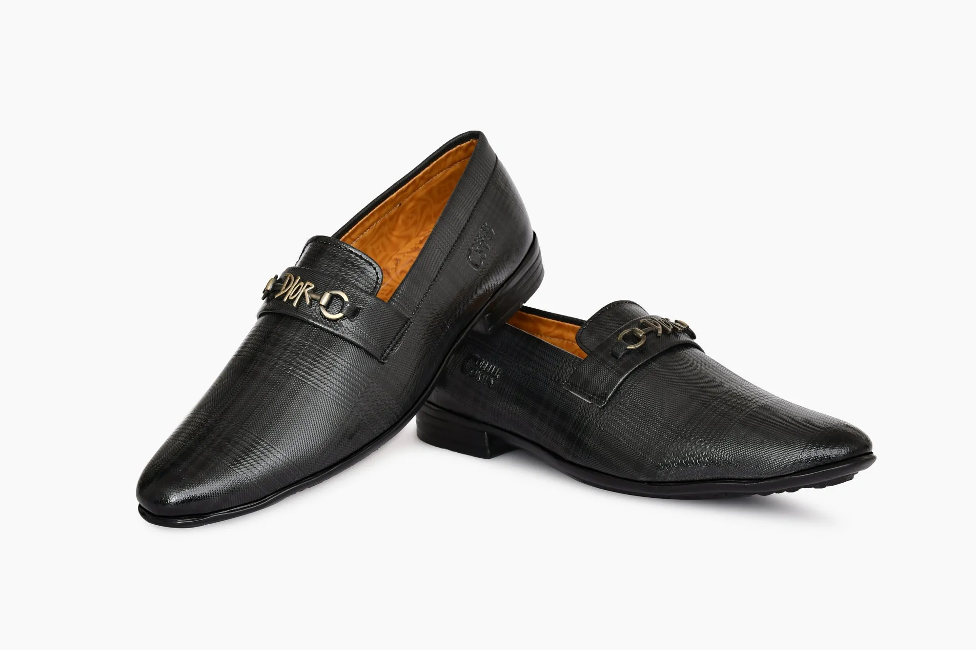 Ankle cut Loafer for Men with Check Pattern  Metallic Buckle  Grey