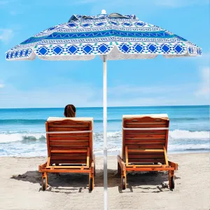 Aoxun Beach Umbrella with Tilt Pole, Portable Sand Anchor and Carry Bag, UPF 50  Sun Shelter Air Vents Design for Outdoor Activities (Blue), 6.5ft