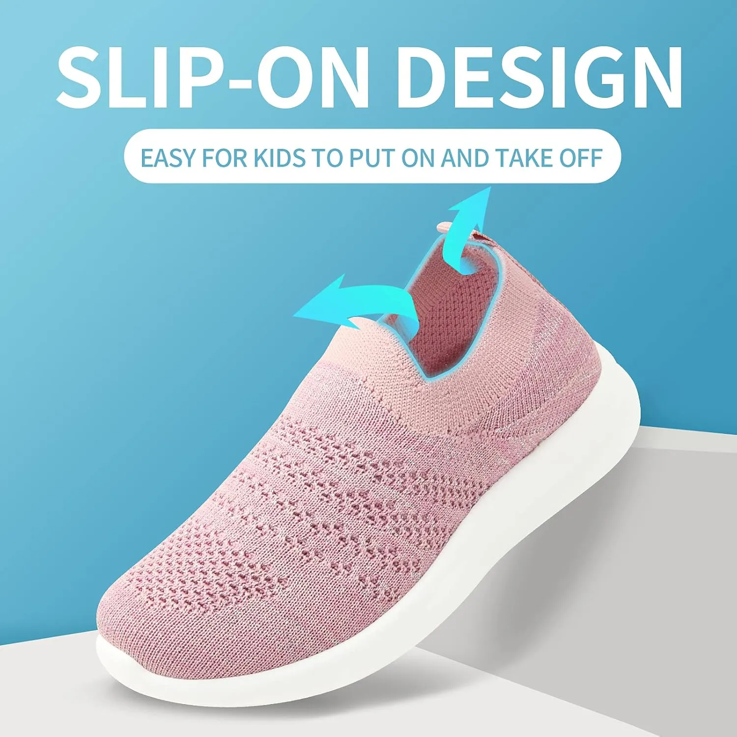 Apawwa Kids Lightweight Slip On Running Shoes - Pink/Blue/Navy/Black Walking Shoes for Toddler/Little Kids/Big Kids