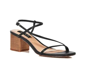 AQUA Womens Black Strappy Adjustable Strap Cushioned Amy Open Toe Block Heel Buckle Dress Slingback Sandal 7.5M