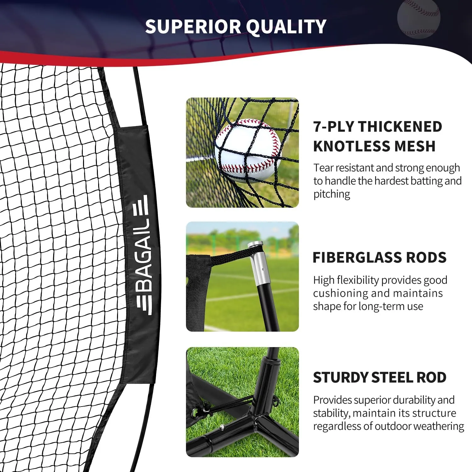 BAGAIL 7x7 ft Baseball & Softball Practice Net with Bow Frame for Batting, Hitting, Pitching, Portable Baseball Throwing Net with Strike Zone, Carry Bag, Baseball Training Aid for All Levels