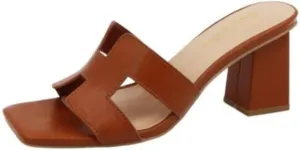 BAMBOO Women's Open Square Toe Mules Cut-out Detail Block Heel