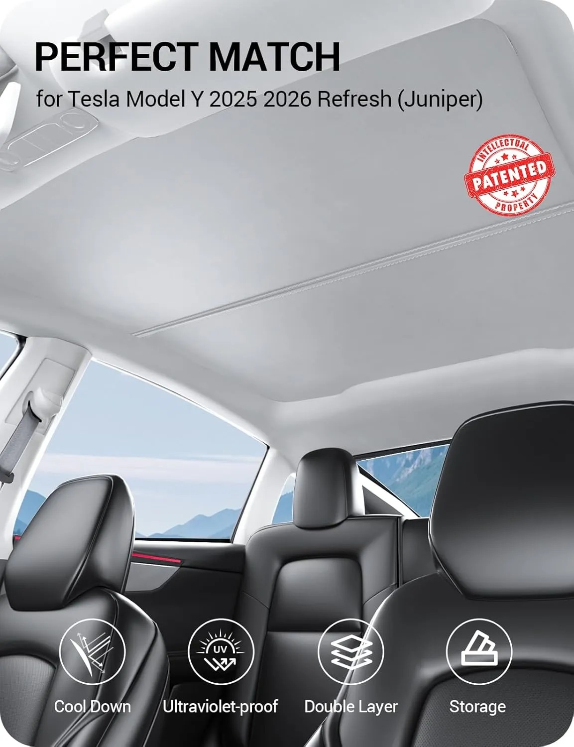 BASENOR 2025 2026 Tesla Model Y Juniper Sunshade Roof [No Gap] [Nano Ice-Crystal Coating] Sunroof Shade, Heat Insulation Foldable Glass Roof UV Blocking Cover for New Model Y Refresh Accessories Gray