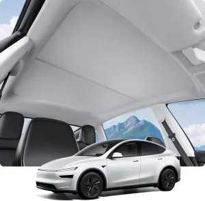 BASENOR 2025 2026 Tesla Model Y Juniper Sunshade Roof [No Gap] [Nano Ice-Crystal Coating] Sunroof Shade, Heat Insulation Foldable Glass Roof UV Blocking Cover for New Model Y Refresh Accessories Gray