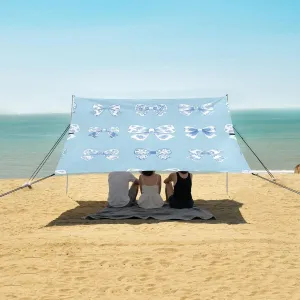 Beach Shade Tent with UPF50  UV Protection,Blue and White Porcelain Bows Lightweight Camping Sun Shelter for Outdoor,Camping Trips, Fishing, Backyard,Picnics,Easy Set Up and Carry 9x10.5 FT