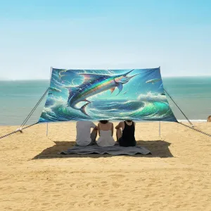 Beach Shade Tent with UPF50  UV Protection,Bright Colorful Marlin Fish Lightweight Camping Sun Shelter for Outdoor,Camping Trips, Fishing, Backyard,Picnics,Easy Set Up and Carry 9x10.5 FT
