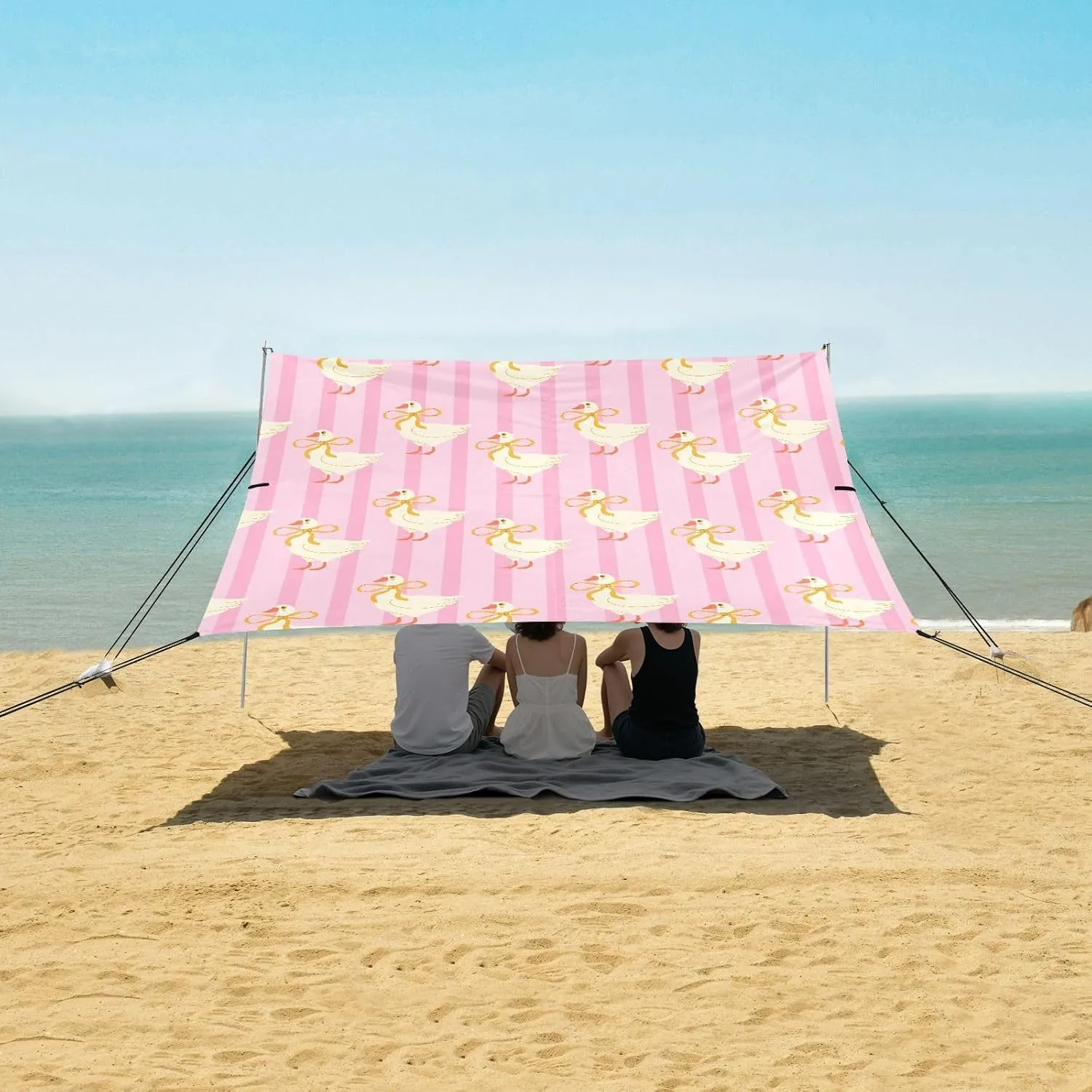 Beach Shade Tent with UPF50  UV Protection,Cute Geese with A Bow Lightweight Camping Sun Shelter for Outdoor,Camping Trips, Fishing, Backyard,Picnics,Easy Set Up and Carry 9x10.5 FT