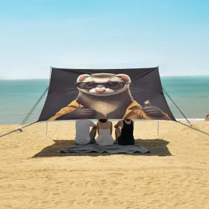 Beach Shade Tent with UPF50  UV Protection,Funny Ferret Wearing Sunglasses Lightweight Camping Sun Shelter for Outdoor,Camping Trips, Fishing, Backyard,Picnics,Easy Set Up and Carry 9x10.5 FT