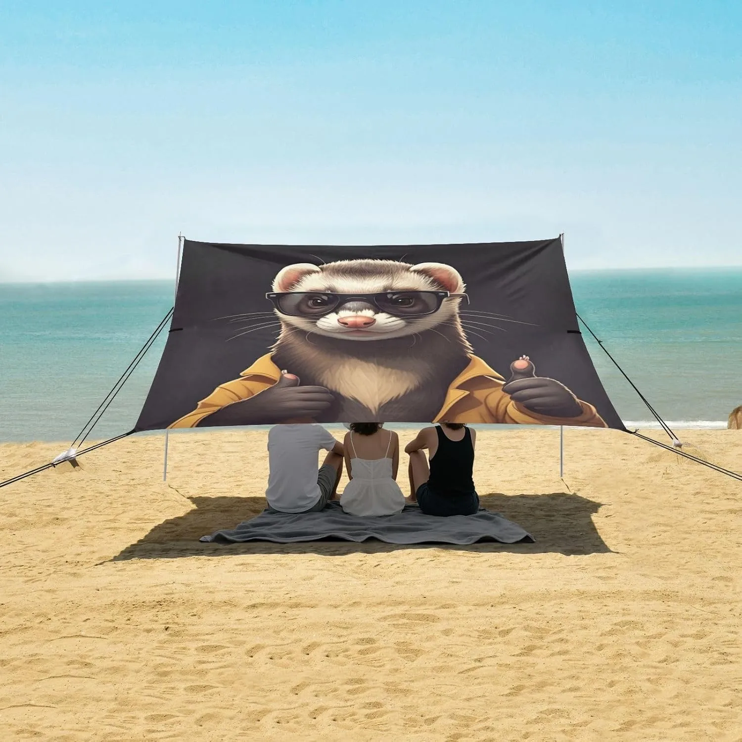 Beach Shade Tent with UPF50  UV Protection,Funny Ferret Wearing Sunglasses Lightweight Camping Sun Shelter for Outdoor,Camping Trips, Fishing, Backyard,Picnics,Easy Set Up and Carry 9x10.5 FT