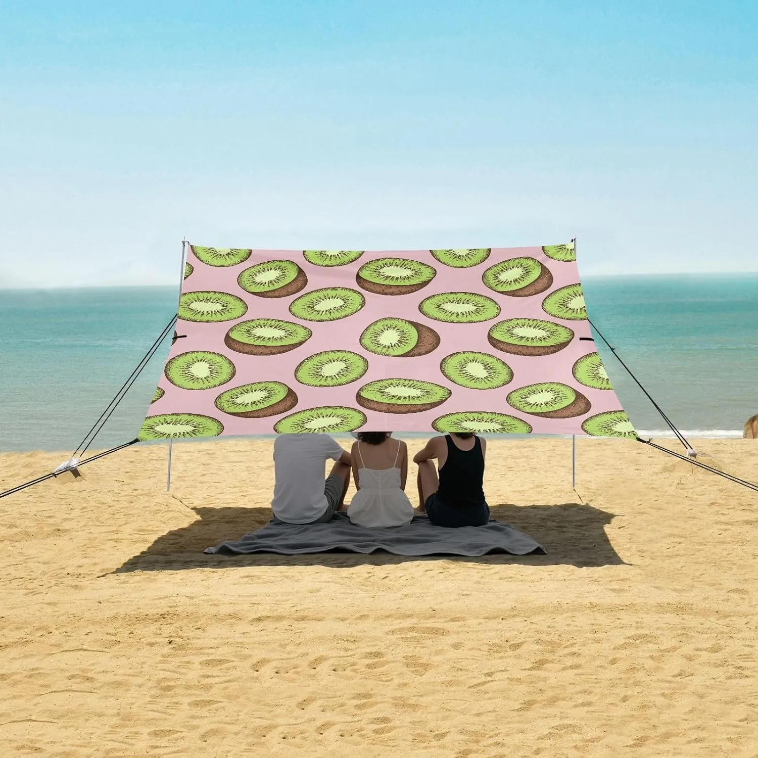 Beach Shade Tent with UPF50  UV Protection,Hand Drawn Colored Kiwi Lightweight Camping Sun Shelter for Outdoor,Camping Trips, Fishing, Backyard,Picnics,Easy Set Up and Carry 9x10.5 FT