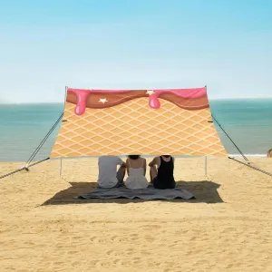 Beach Shade Tent with UPF50  UV Protection,Ice Cream Cone Pattern Lightweight Camping Sun Shelter for Outdoor,Camping Trips, Fishing, Backyard,Picnics,Easy Set Up and Carry 9x10.5 FT