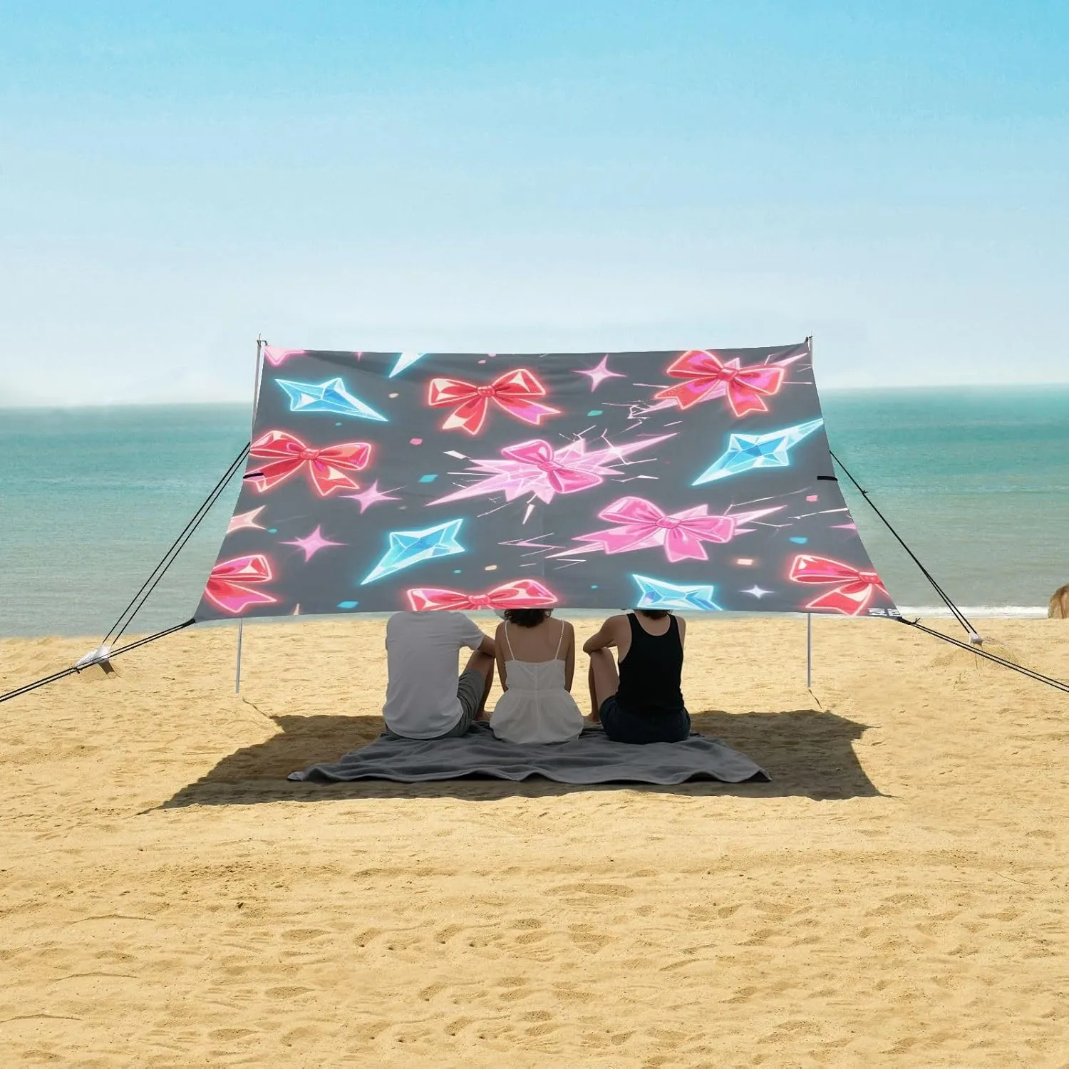 Beach Shade Tent with UPF50  UV Protection,Luminous Bows Pattern Lightweight Camping Sun Shelter for Outdoor,Camping Trips, Fishing, Backyard,Picnics,Easy Set Up and Carry 9x10.5 FT
