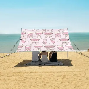 Beach Shade Tent with UPF50  UV Protection,Retro Pink Glass with Bows Lightweight Camping Sun Shelter for Outdoor,Camping Trips, Fishing, Backyard,Picnics,Easy Set Up and Carry 9x10.5 FT