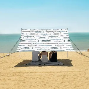 Beach Shade Tent with UPF50  UV Protection,Sketch Fish Pattern Lightweight Camping Sun Shelter for Outdoor,Camping Trips, Fishing, Backyard,Picnics,Easy Set Up and Carry 9x10.5 FT