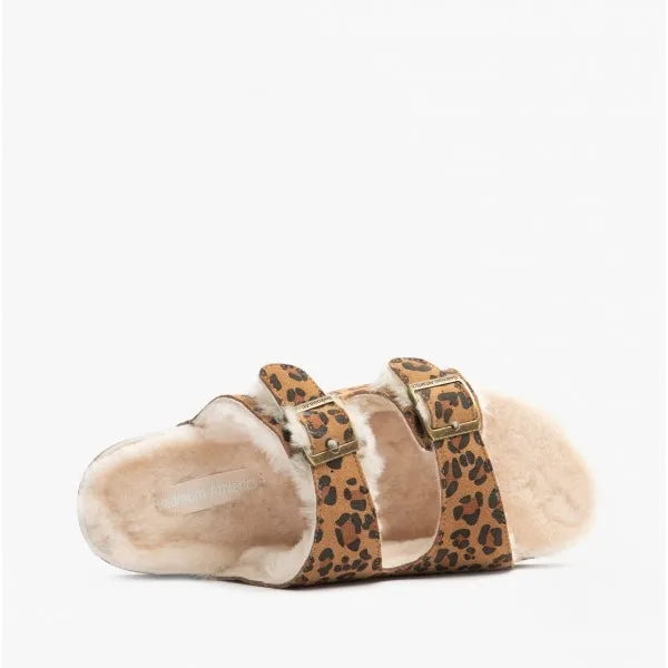 Bedroom Athletics MABEL Womens Suede Two Strap Slippers Leopard
