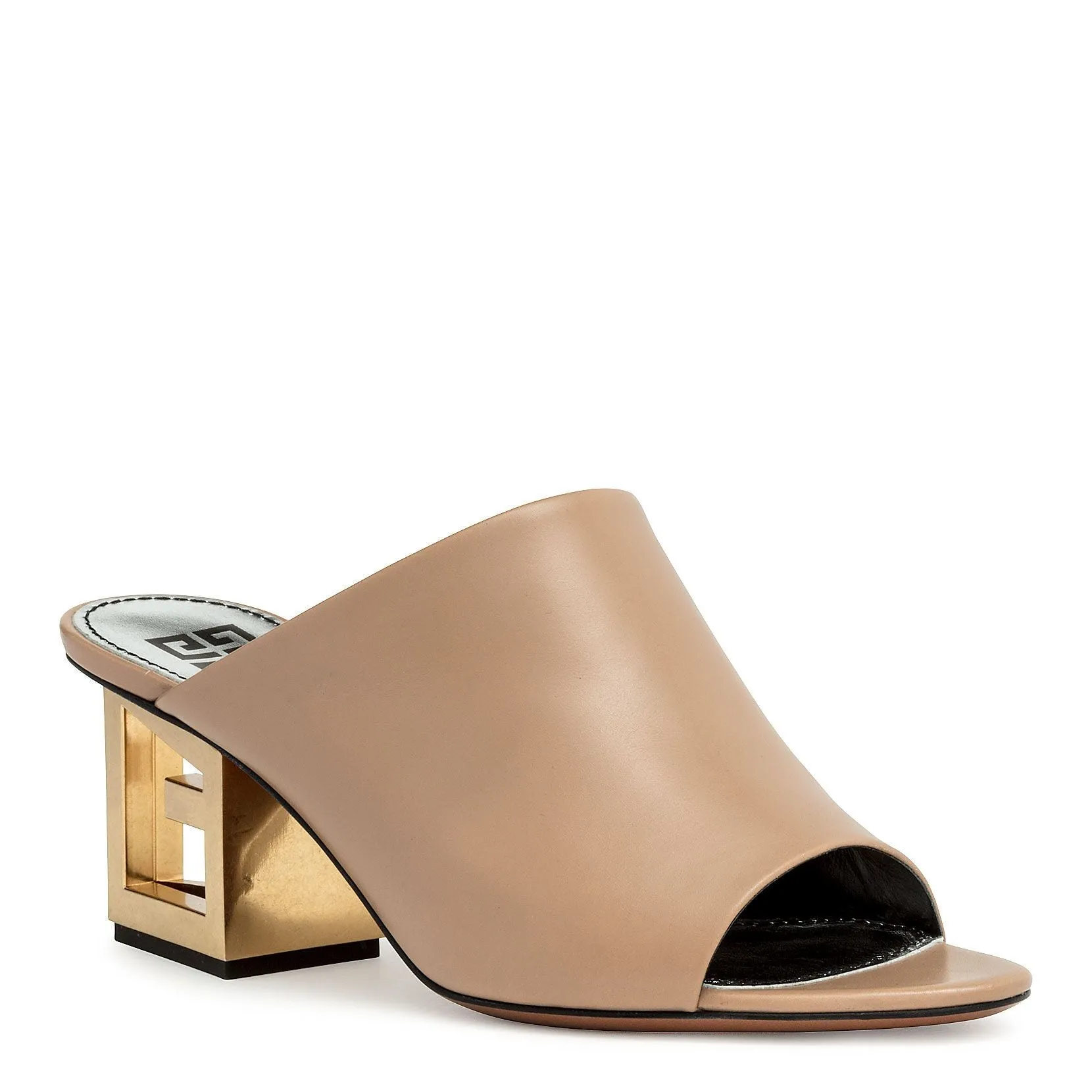 Beige leather Triangle mules