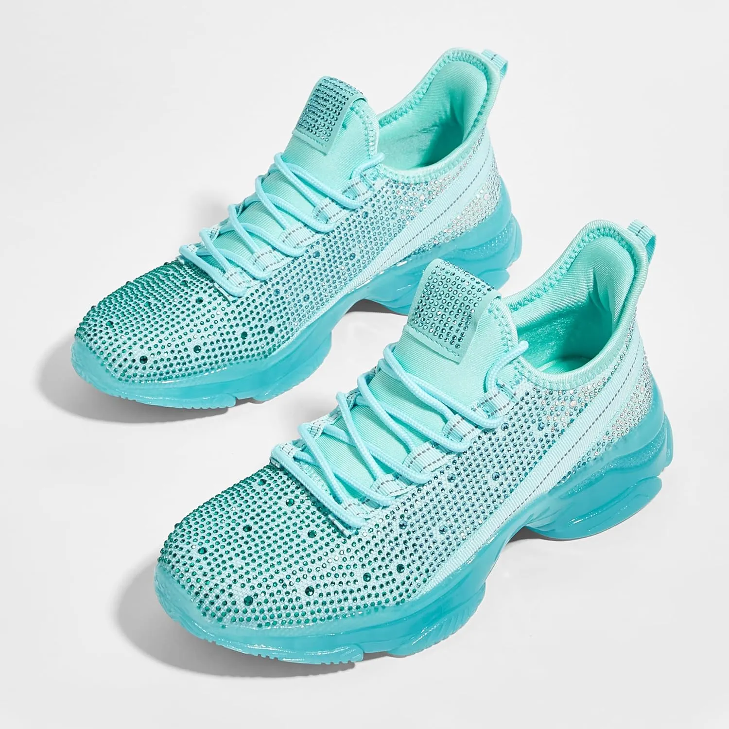 BELOS Women's Rhinestone Mesh Slip On Walking Shoes Fashion Breathable Spakle Glitter Sneaker