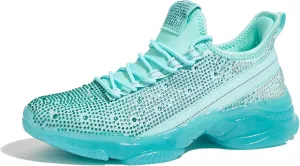 BELOS Women's Rhinestone Mesh Slip On Walking Shoes Fashion Breathable Spakle Glitter Sneaker