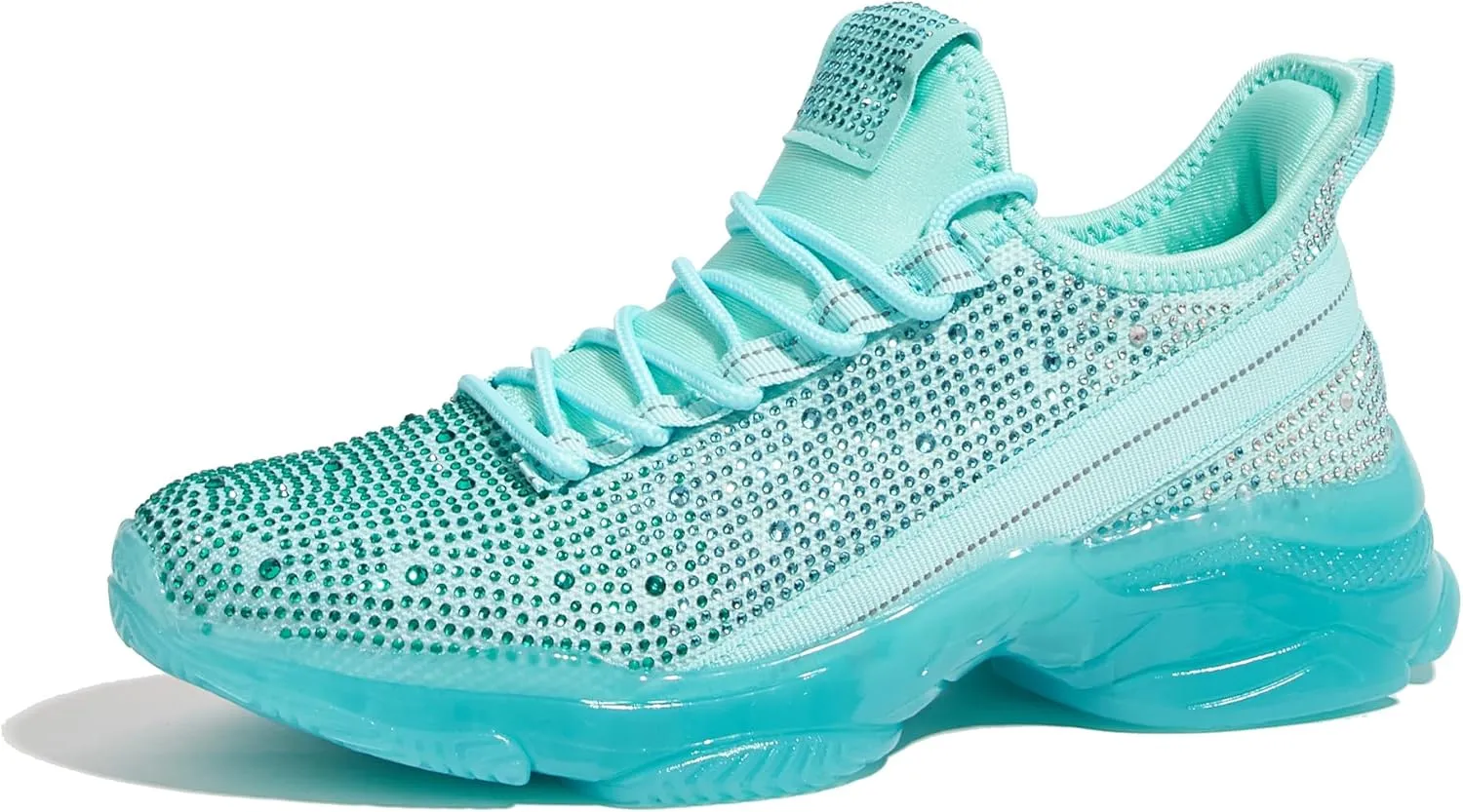 BELOS Women's Rhinestone Mesh Slip On Walking Shoes Fashion Breathable Spakle Glitter Sneaker