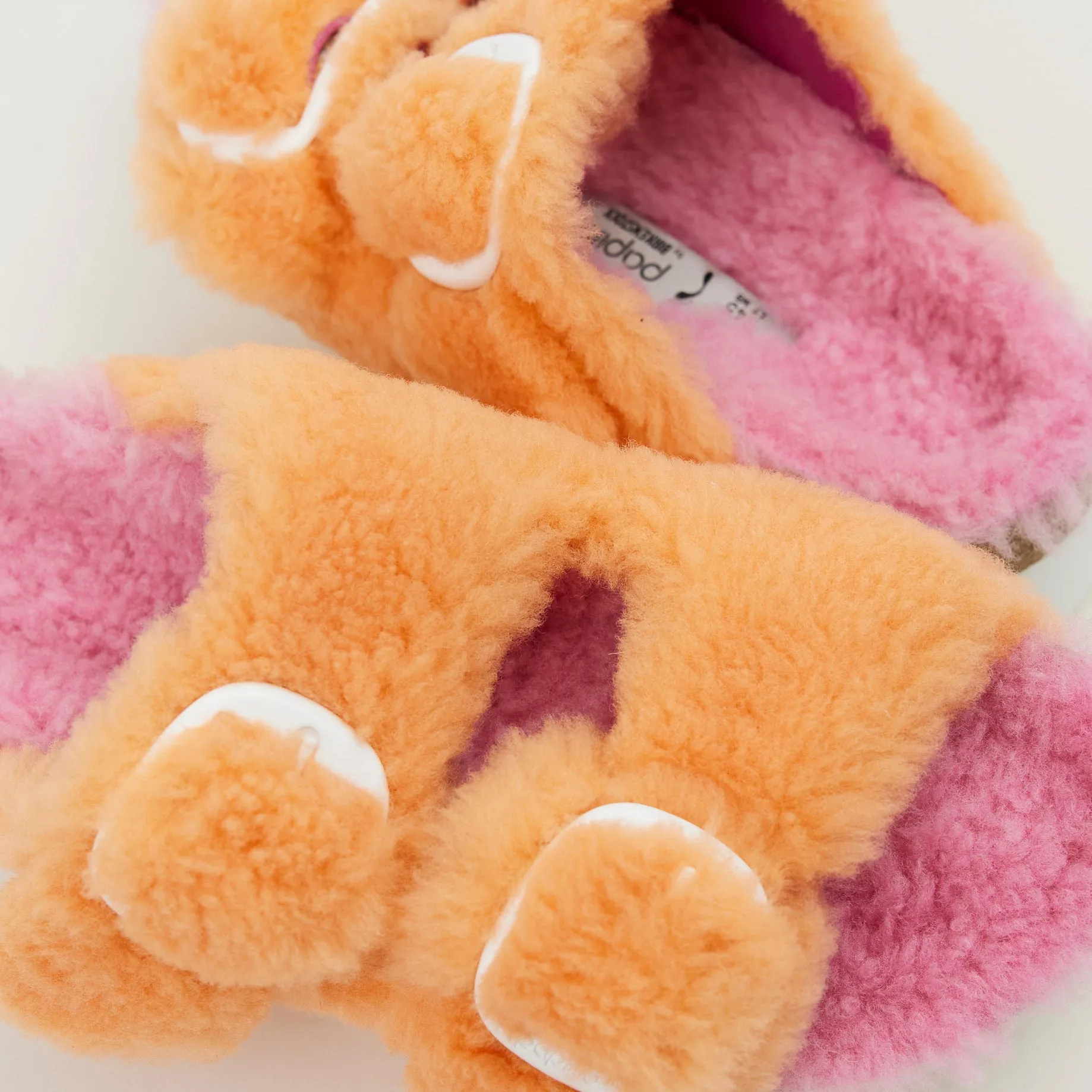 Birkenstock Orange and Pink Shearling Sandals