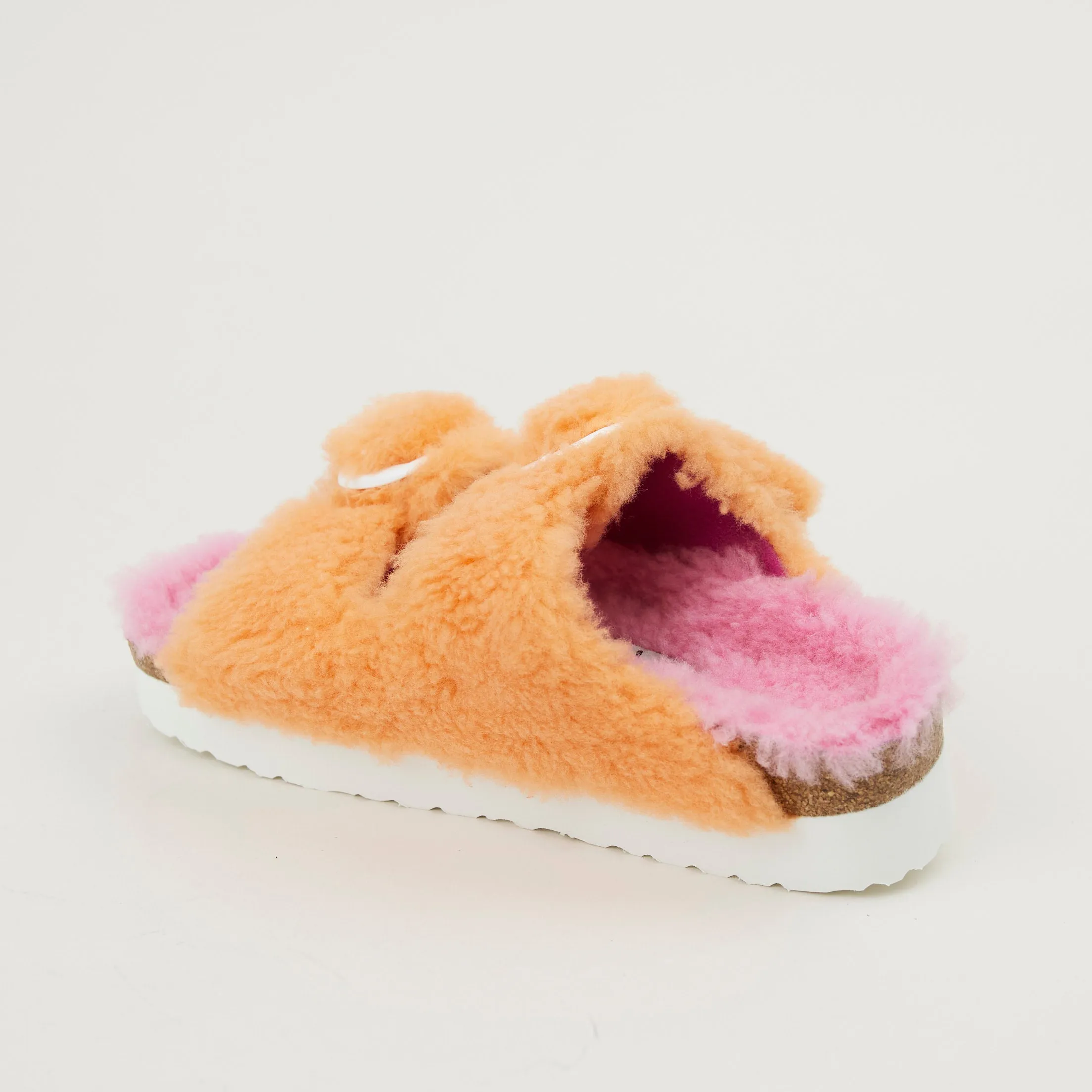 Birkenstock Orange and Pink Shearling Sandals