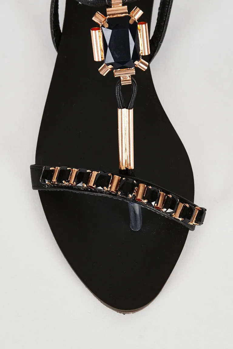 Black Buckle Diamante Sandal