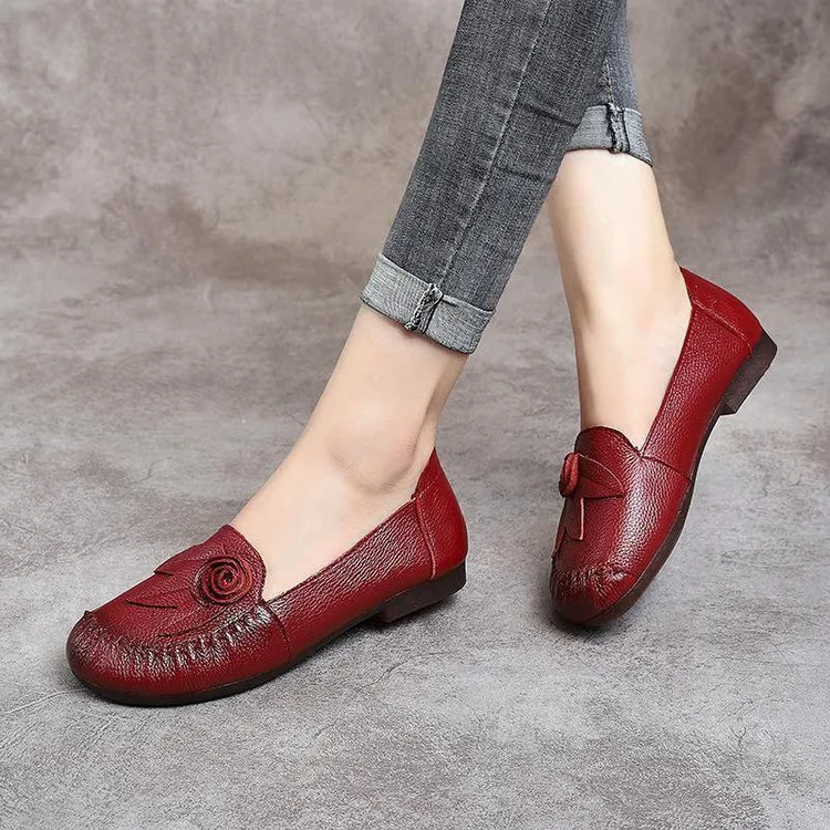Black Floral Cowhide Leather Loafer Shoes Loafer Shoes
