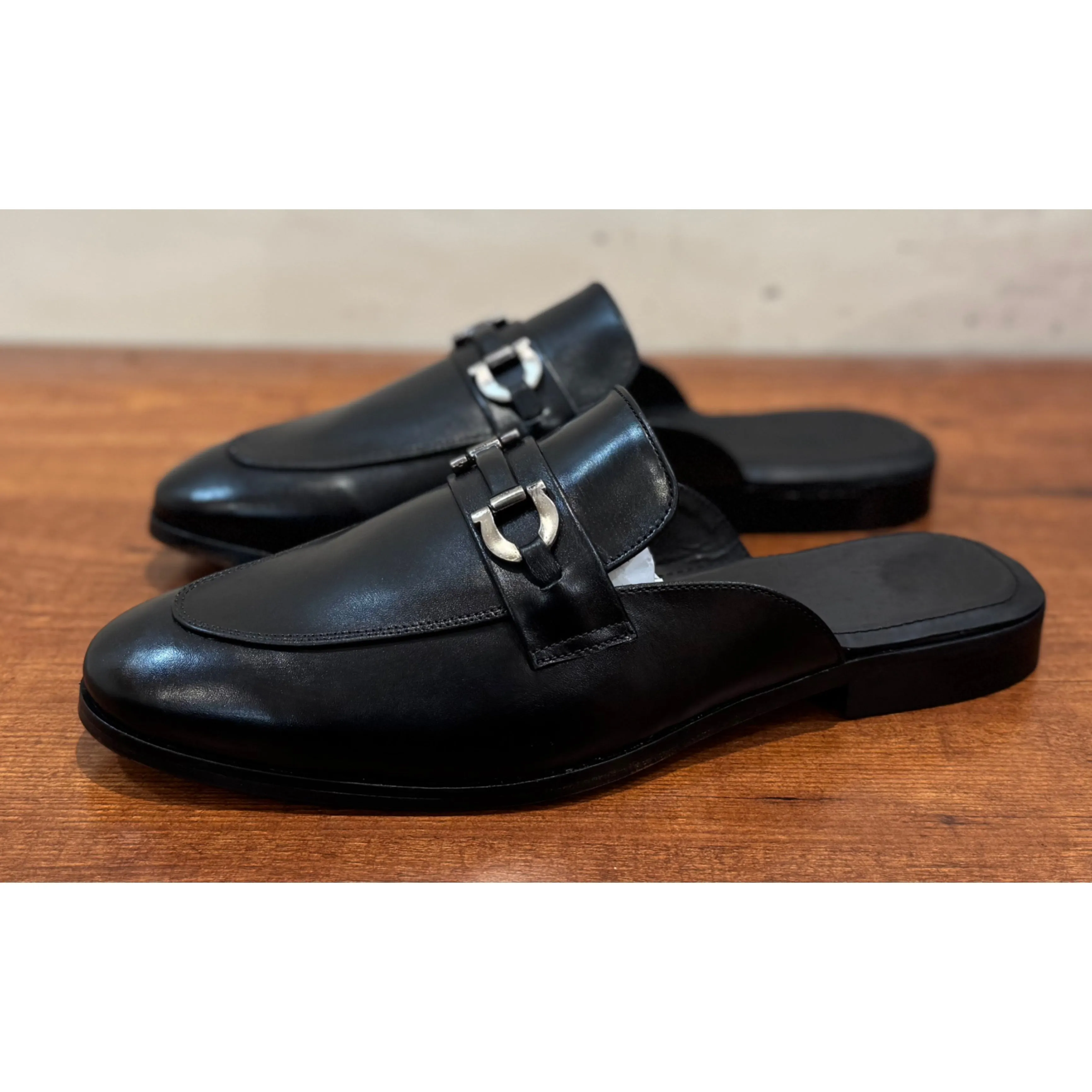 Black Leather Mule