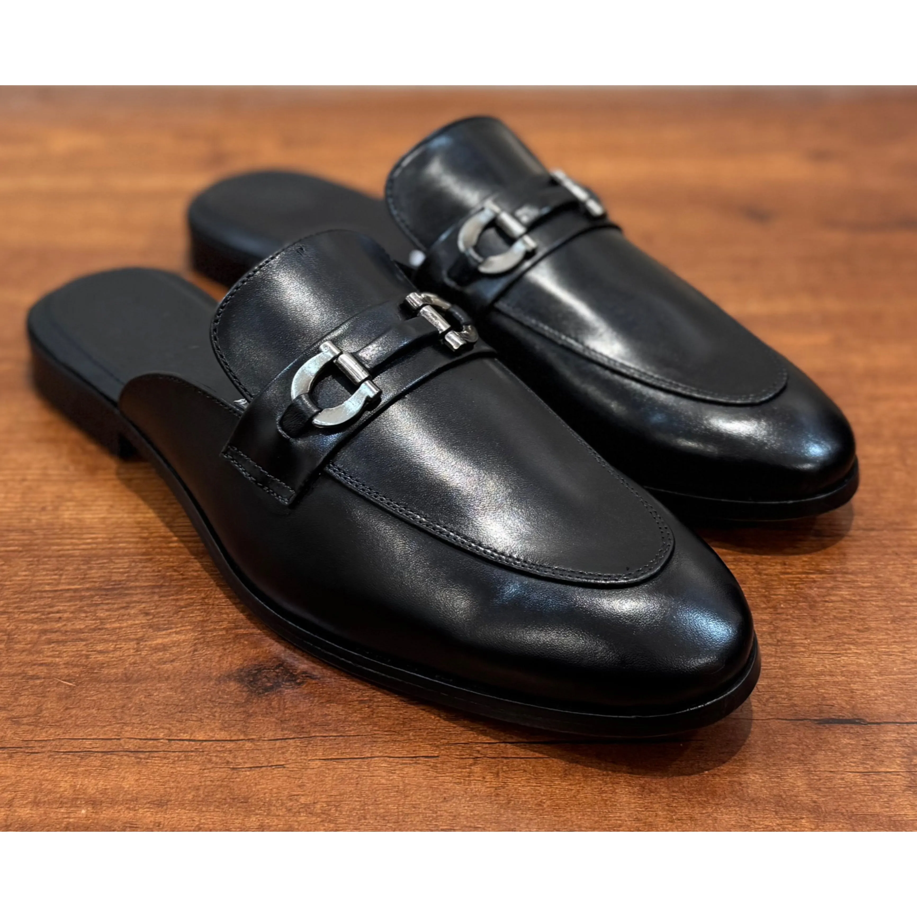 Black Leather Mule