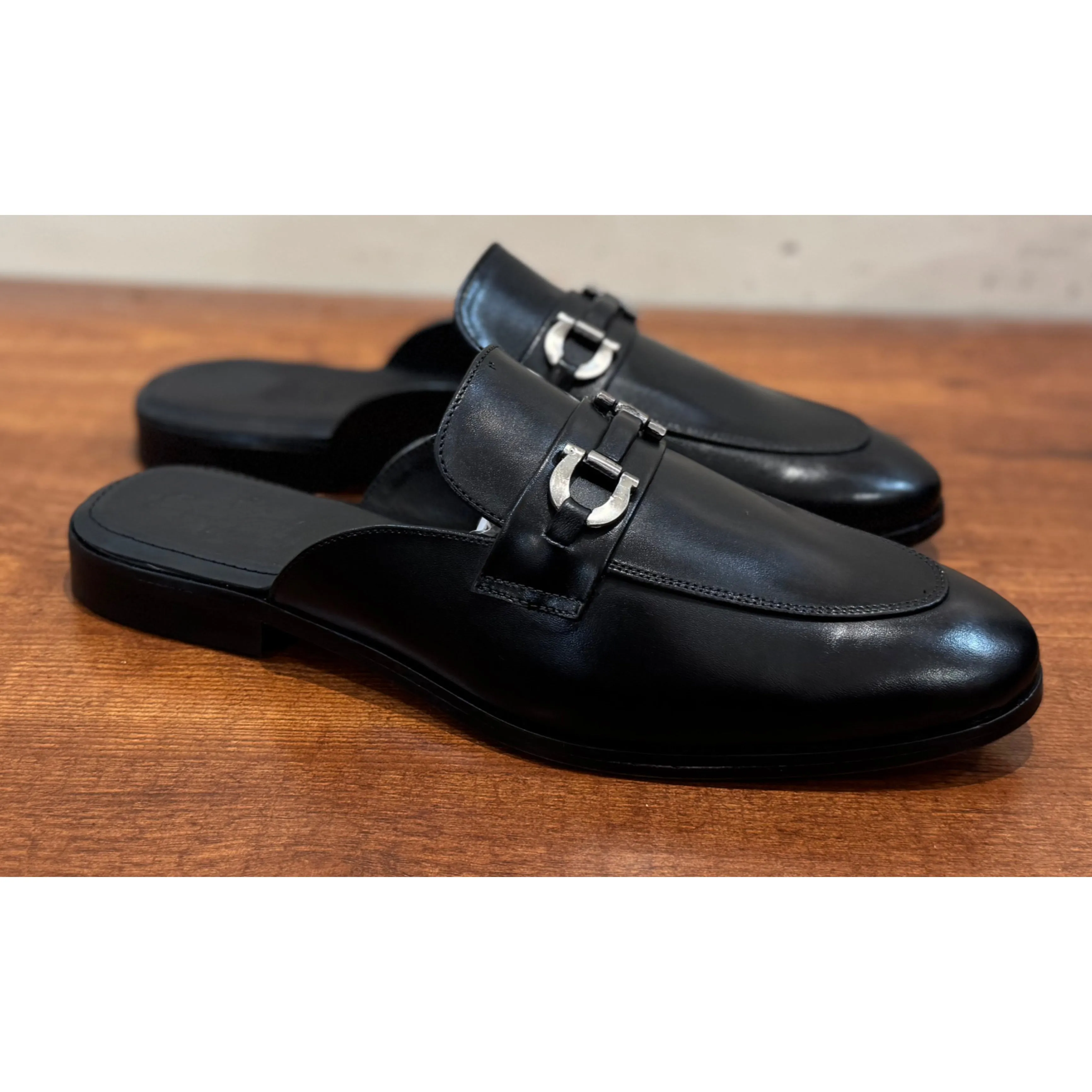 Black Leather Mule