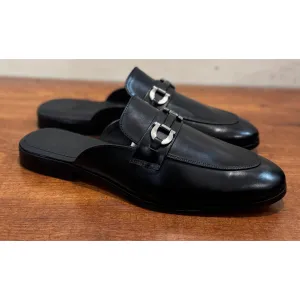 Black Leather Mule