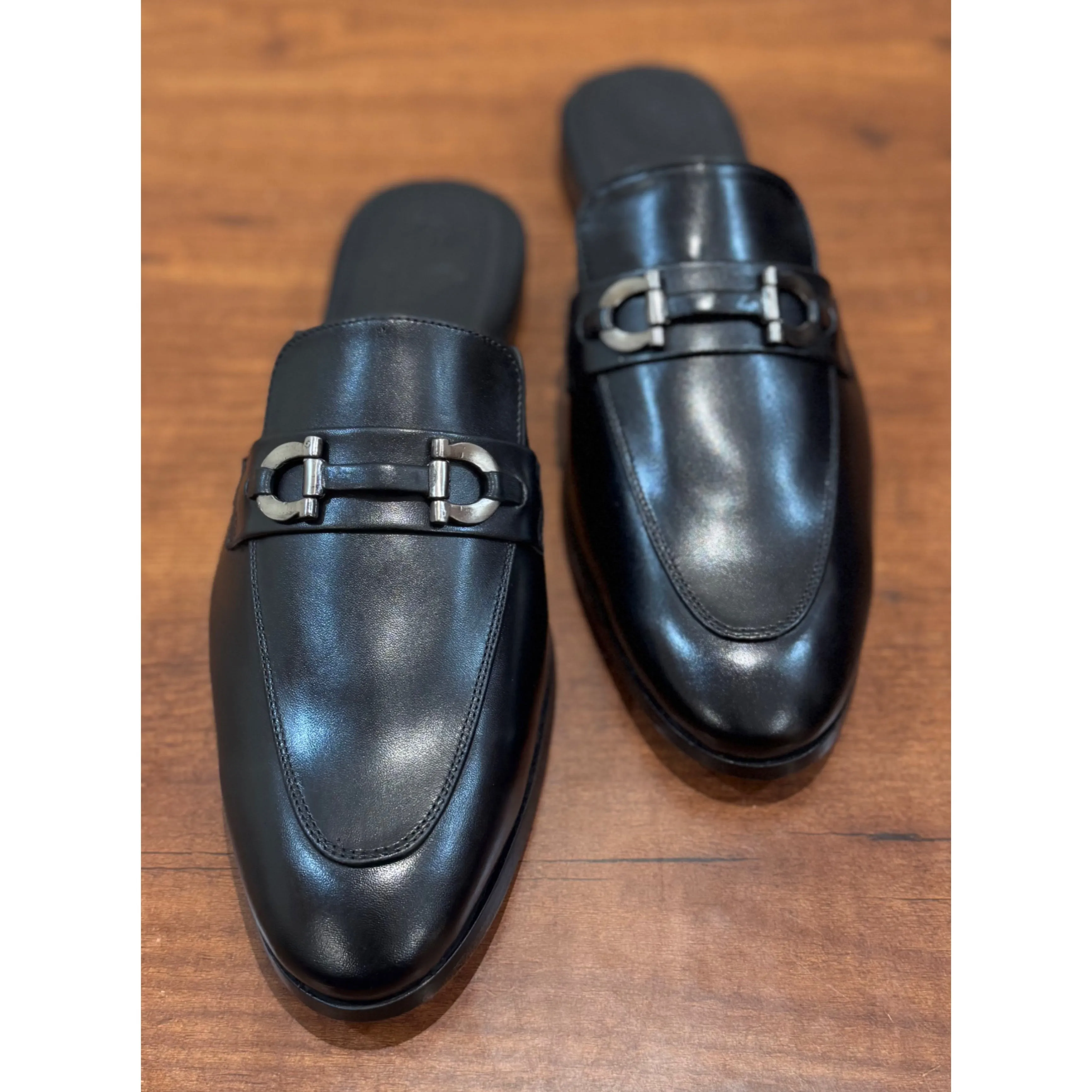 Black Leather Mule