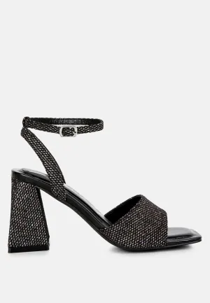 Black Lino Sparkle Block Heeled Sandals