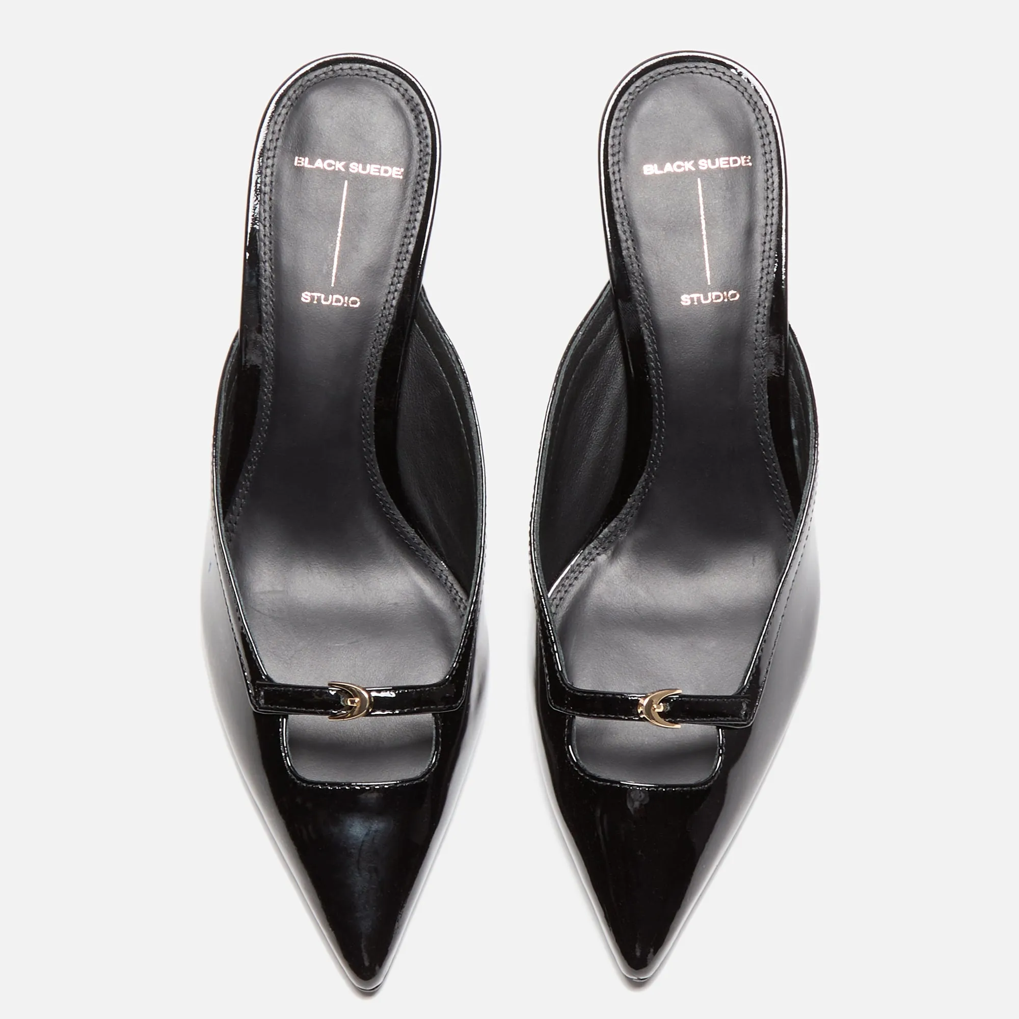 Black Suede Studio Moon 65 Mule - Black Patent