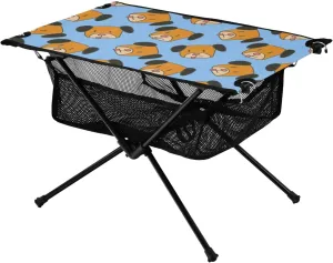 Bolaz Outdoor Folding Portable Picnic Camping Table-Cute Dog on Blue,Storage Mesh for Camping Gear Accessories, Hiking, Mountaineering, Outdoor Travel