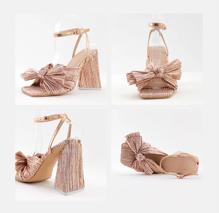Bow Knot Chunky Heel Sandals