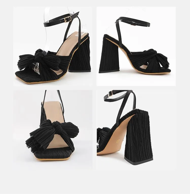 Bow Knot Chunky Heel Sandals