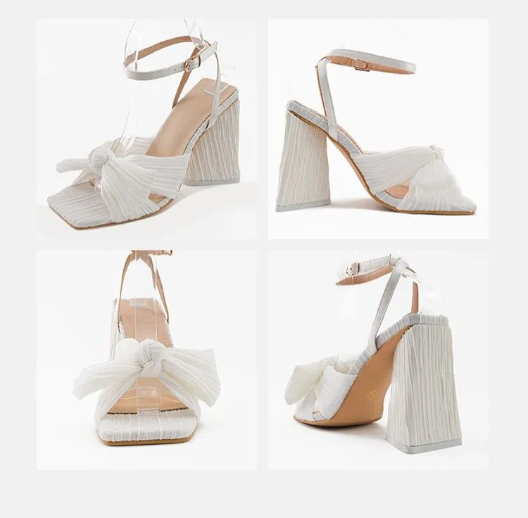Bow Knot Chunky Heel Sandals