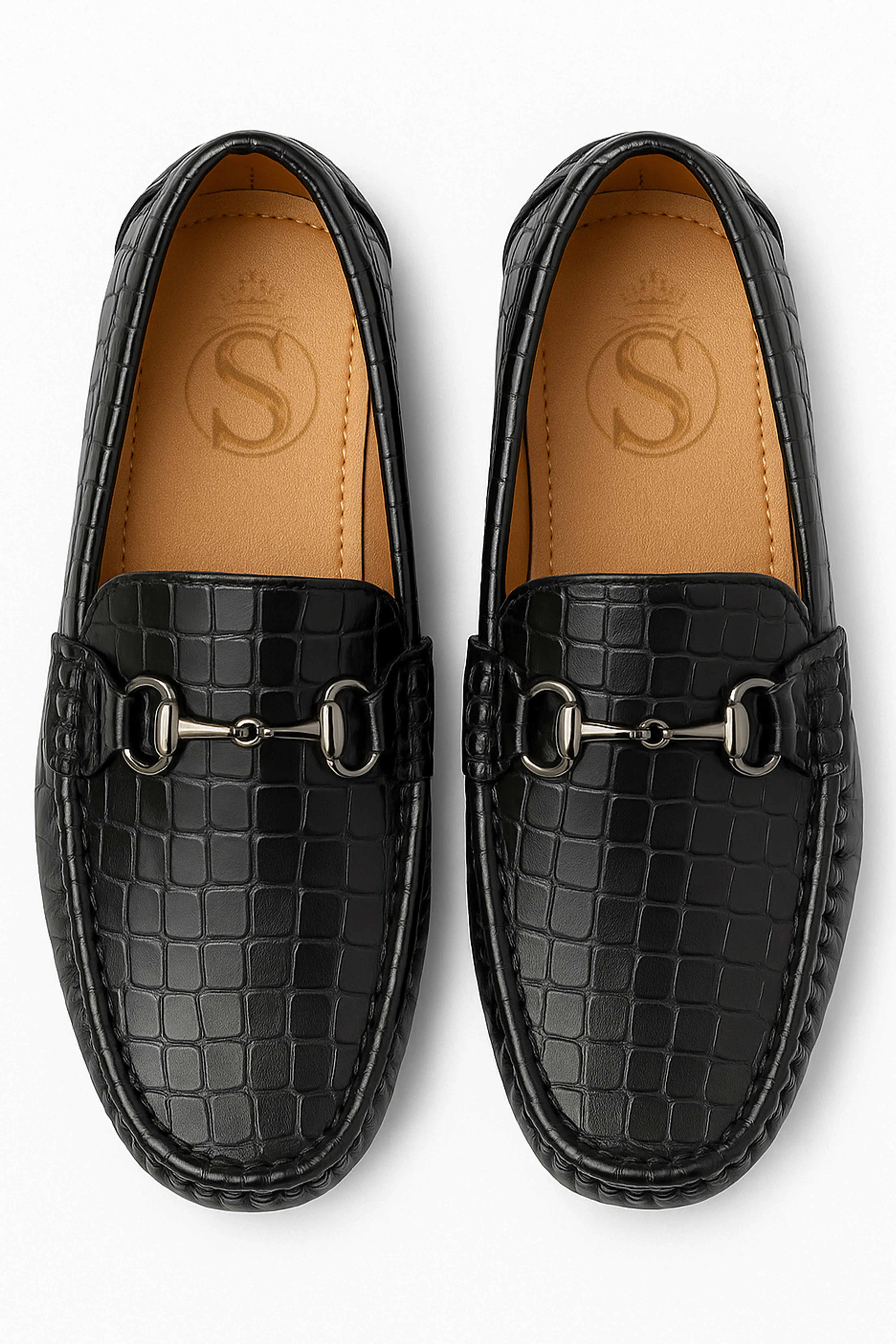 Boys Crocodile Slip on Patent Loafer Mocassin - ROBIN - Black